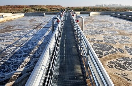 Industrial scene with a modern waste water treatment plant